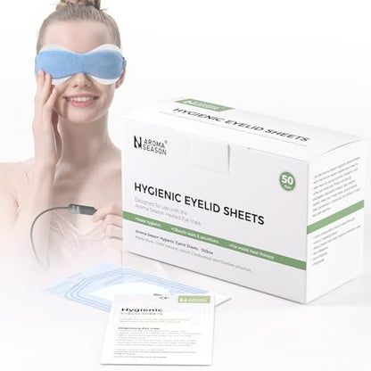 Aroma Season 100% Natural Cotton Hygienic Eyelid Sheets – 50 Individually Wrapped, Untreated Sheets for Use with Heated Eye Mask Avelisse