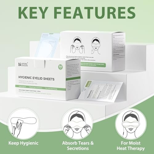Aroma Season 100% Natural Cotton Hygienic Eyelid Sheets – 50 Individually Wrapped, Untreated Sheets for Use with Heated Eye Mask Avelisse