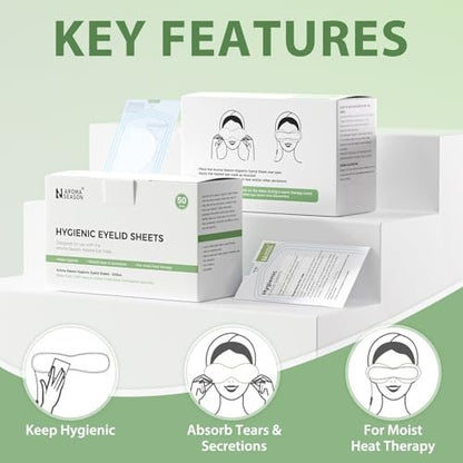 Aroma Season 100% Natural Cotton Hygienic Eyelid Sheets – 50 Individually Wrapped, Untreated Sheets for Use with Heated Eye Mask Avelisse