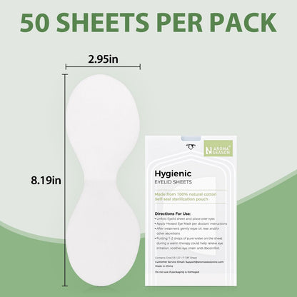 Aroma Season 100% Natural Cotton Hygienic Eyelid Sheets – 50 Individually Wrapped, Untreated Sheets for Use with Heated Eye Mask Avelisse
