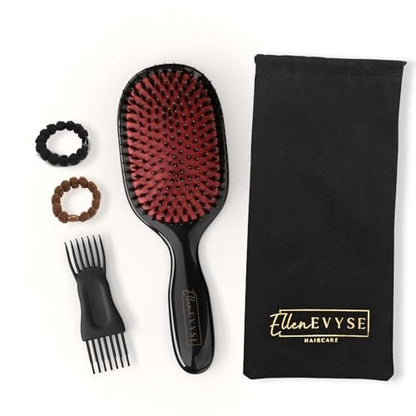 Ellen Evyse Boar Bristle Hair Brush with Nylon Pins – Smoothing, Detangling & Shine for Women and Men Avelisse