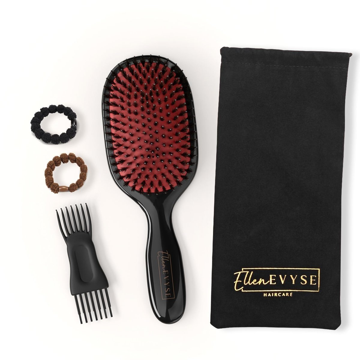 Ellen Evyse Boar Bristle Hair Brush with Nylon Pins – Smoothing, Detangling & Shine for Women and Men Avelisse