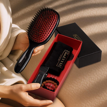 Ellen Evyse Boar Bristle Hair Brush with Nylon Pins – Smoothing, Detangling & Shine for Women and Men Avelisse