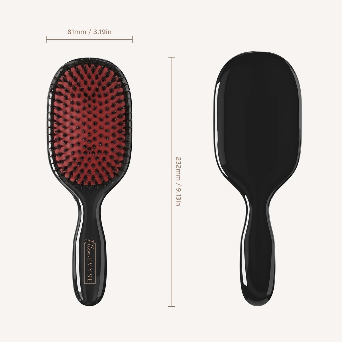 Ellen Evyse Boar Bristle Hair Brush with Nylon Pins – Smoothing, Detangling & Shine for Women and Men Avelisse