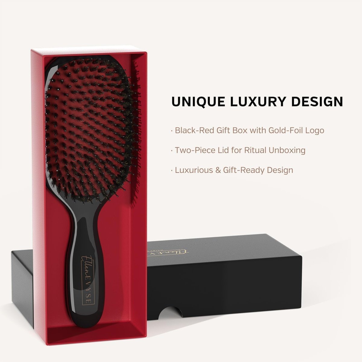 Ellen Evyse Boar Bristle Hair Brush with Nylon Pins – Smoothing, Detangling & Shine for Women and Men Avelisse