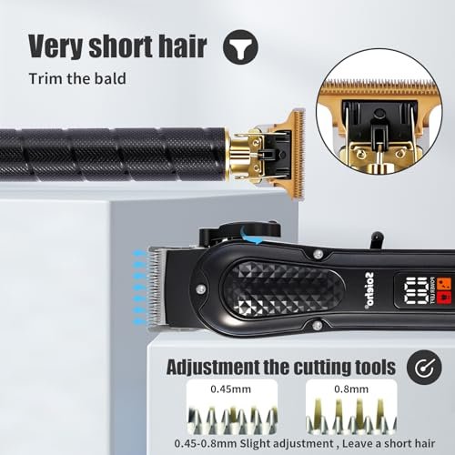 soieho Professional Hair Clipper and Shaver Set - Cordless T-Shaped Sideburn Trimmer for Men - Stainless Steel Black Avelisse
