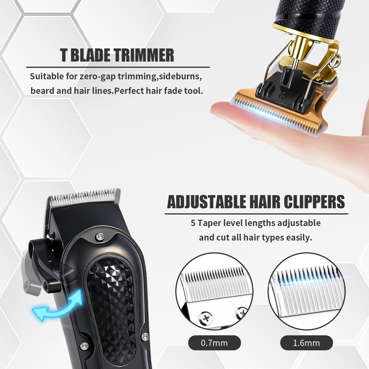 soieho Professional Hair Clipper and Shaver Set - Cordless T-Shaped Sideburn Trimmer for Men - Stainless Steel Black Avelisse