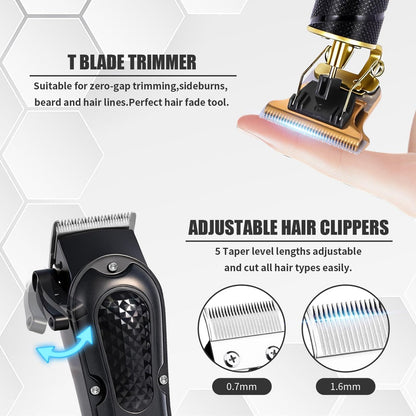 soieho Professional Hair Clipper and Shaver Set - Cordless T-Shaped Sideburn Trimmer for Men - Stainless Steel Black Avelisse