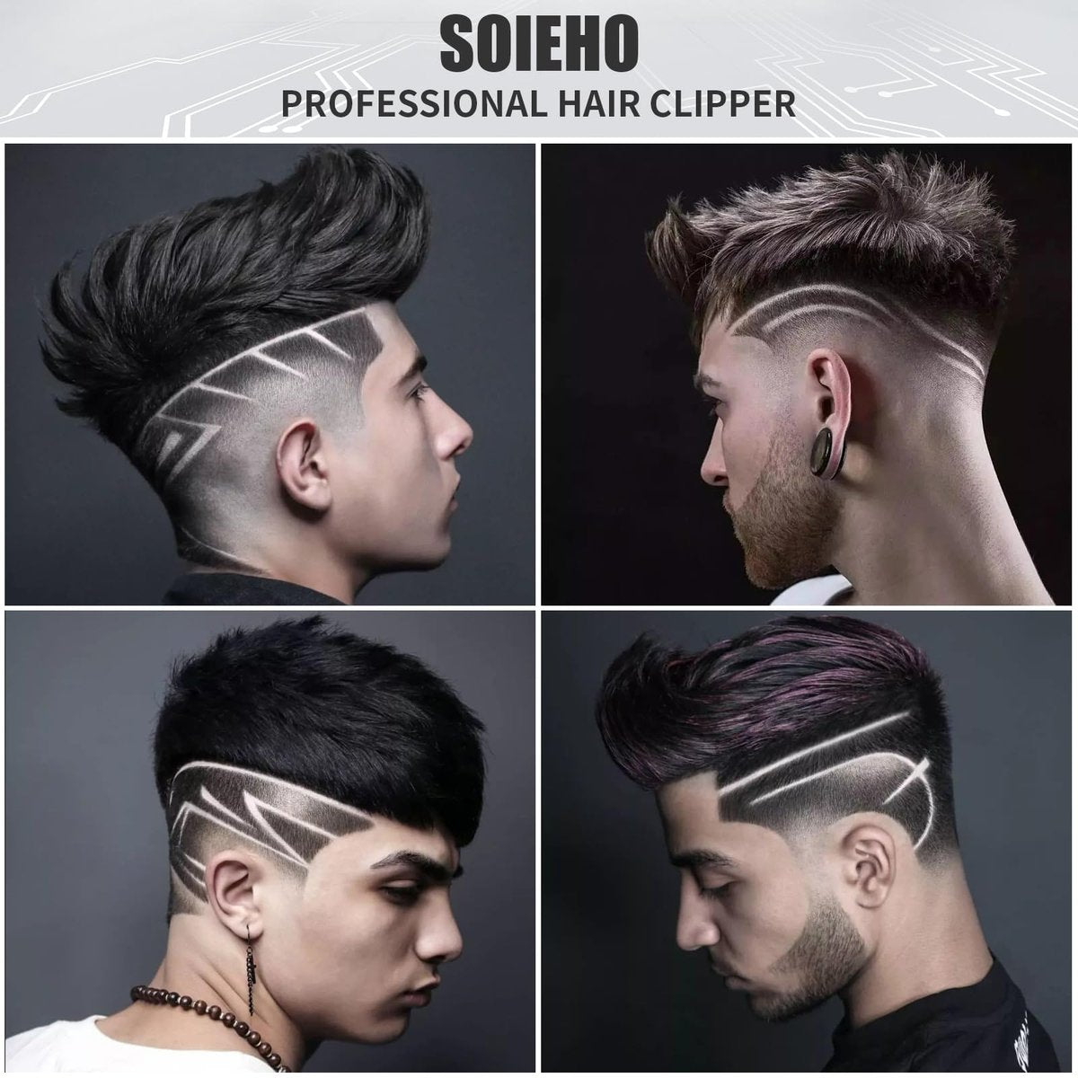 soieho Professional Hair Clipper and Shaver Set - Cordless T-Shaped Sideburn Trimmer for Men - Stainless Steel Black Avelisse