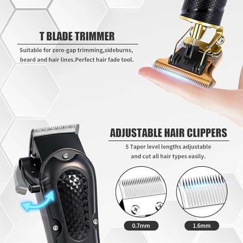 soieho Professional Hair Clipper and Shaver Set - Cordless T-Shaped Sideburn Trimmer for Men - Stainless Steel Black Avelisse