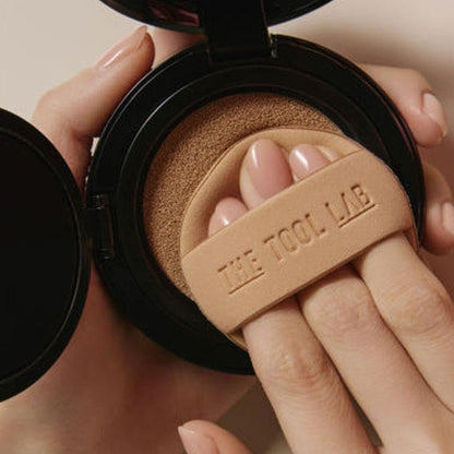 THE TOOL LAB Long-Lasting Cover Puff (Round) - Korean Olive Young Makeup Puff Sponge for Liquid Foundation Cushion Shading Blusher, 5 Layer Memory Foam for Extra Coverage - 2.1 inch, Light Beige