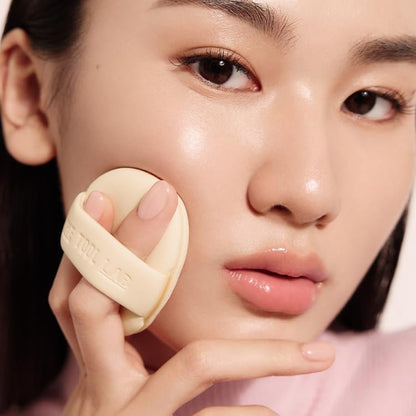 THE TOOL LAB Long-Lasting Cover Puff (Round) - Korean Olive Young Makeup Puff Sponge for Liquid Foundation Cushion Shading Blusher, 5 Layer Memory Foam for Extra Coverage - 2.1 inch, Light Beige