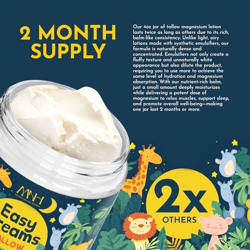 Magnesium Lotion for Kids – Tallow Based, Lavender Scented, 2-Month Supply | Mommy's Natural Helpers Avelisse