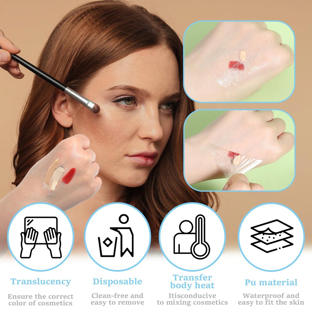 100 PCS Disposable Makeup Mixing Palette Stickers – Single Use Hand Palette Paper for Foundation, Concealer & Eyeshadow – Clear Waterproof Tray for Women & Girls Avelisse