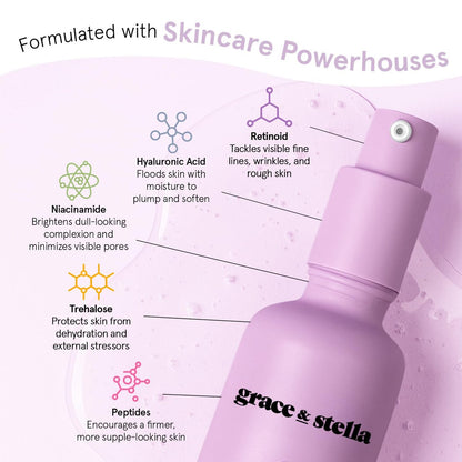 Grace & Stella Retinol Serum with Hyaluronic Acid - Anti-Aging Face Serum for Fine Lines & Wrinkles, Vegan Hyaluronic Acid Serum (1.7 fl oz)