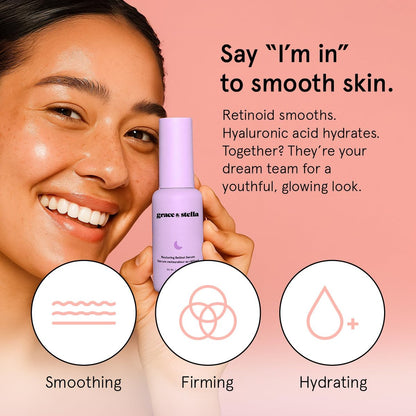Grace & Stella Retinol Serum with Hyaluronic Acid - Anti-Aging Face Serum for Fine Lines & Wrinkles, Vegan Hyaluronic Acid Serum (1.7 fl oz)
