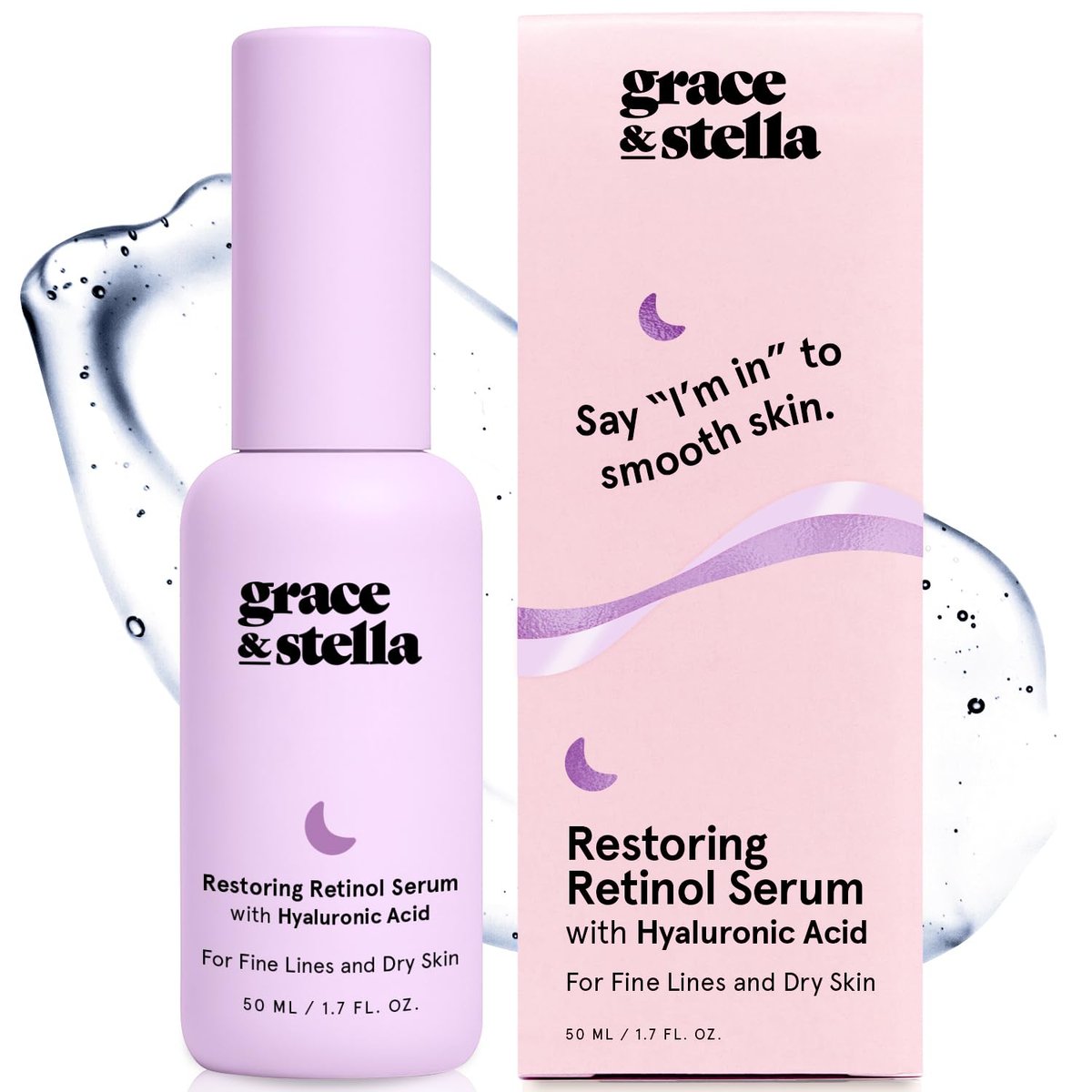 Grace & Stella Retinol Serum with Hyaluronic Acid - Anti-Aging Face Serum for Fine Lines & Wrinkles, Vegan Hyaluronic Acid Serum (1.7 fl oz) - görsel 1