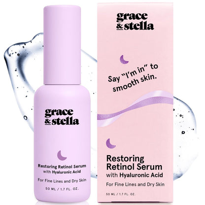 Grace & Stella Retinol Serum with Hyaluronic Acid - Anti-Aging Face Serum for Fine Lines & Wrinkles, Vegan Hyaluronic Acid Serum (1.7 fl oz)