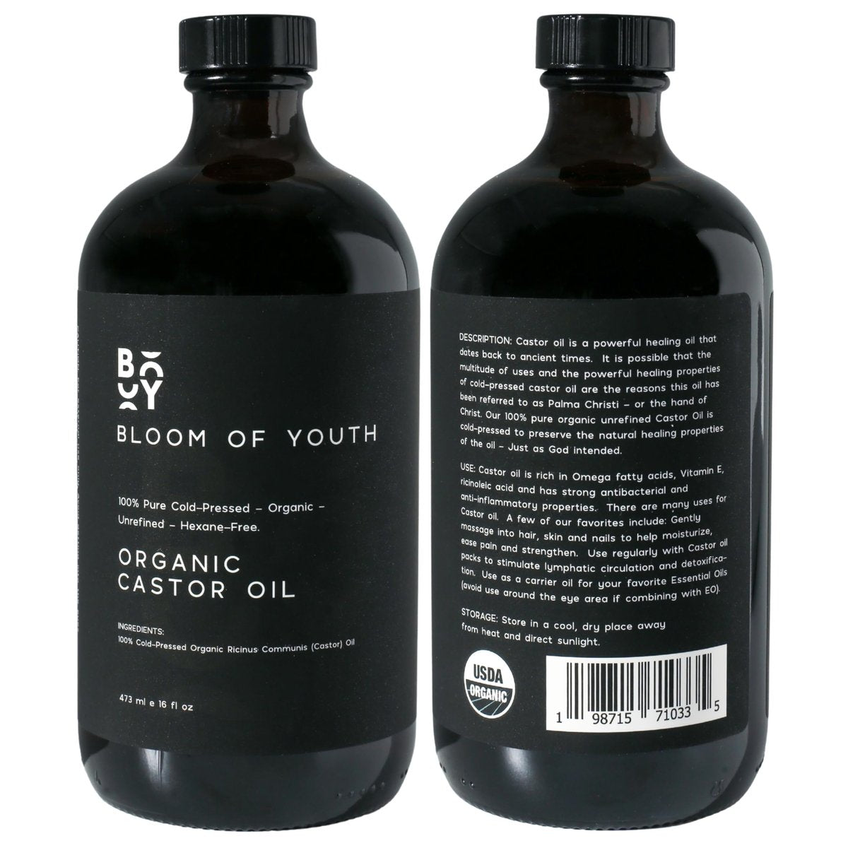 100% Pure Cold Pressed Organic Castor Oil, Glass Bottle 16oz | Hexane Free, Unrefined, USDA Certified | For Hair, Skincare, Castor Oil Pack, Face, Joints, Carrier Oil, Eyelashes, Eyebrows Avelisse