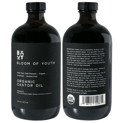 100% Pure Cold Pressed Organic Castor Oil, Glass Bottle 16oz | Hexane Free, Unrefined, USDA Certified | For Hair, Skincare, Castor Oil Pack, Face, Joints, Carrier Oil, Eyelashes, Eyebrows Avelisse