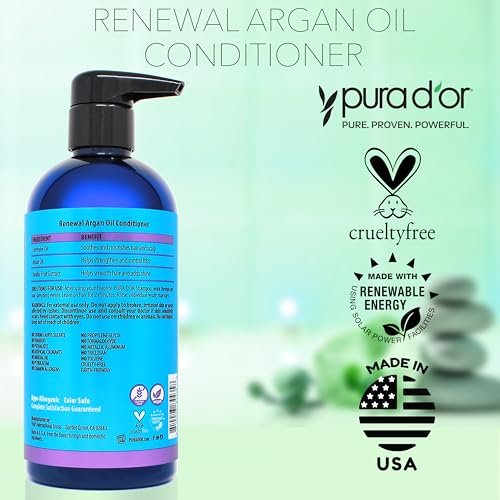 PURA D'OR 16 oz Renewal Argan Oil Conditioner – Sulfate-Free, Hydrating, Frizz Control, Color-Safe, with Organic Aloe Vera & Argan Oil, Nourishing & Strengthening for Dry, Damaged Hair Avelisse