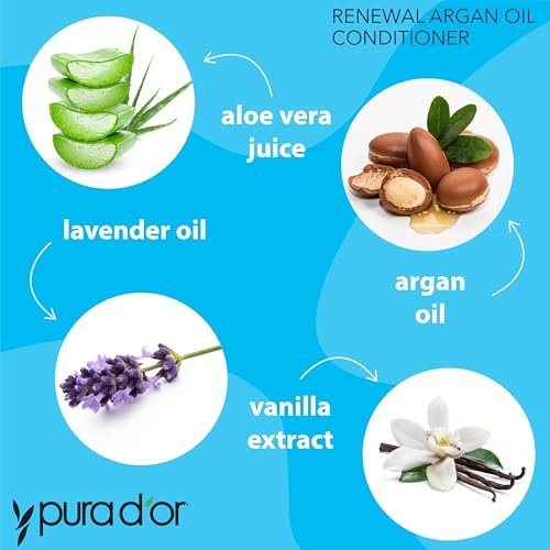 PURA D'OR 16 oz Renewal Argan Oil Conditioner – Sulfate-Free, Hydrating, Frizz Control, Color-Safe, with Organic Aloe Vera & Argan Oil, Nourishing & Strengthening for Dry, Damaged Hair Avelisse