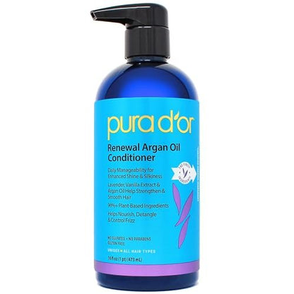 PURA D'OR 16 oz Renewal Argan Oil Conditioner – Sulfate-Free, Hydrating, Frizz Control, Color-Safe, with Organic Aloe Vera & Argan Oil, Nourishing & Strengthening for Dry, Damaged Hair Avelisse