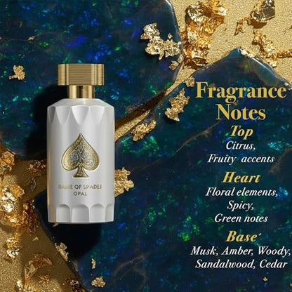 Jo Milano Game of Spades Opal Parfum Spray - 3.4 oz (100ml) | Unisex Rose, Oud Wood, Spicy Citrus Fragrance | Long Lasting Eau de Parfum Avelisse
