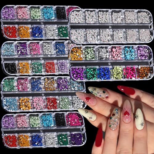 ROFIBUT 6 Boxes Colorful Crystal Rhinestones Nail Gems – Multi Shape Flat Back Charms 2mm 3mm for DIY Nail Art, Crafts, and Eye Makeup Avelisse