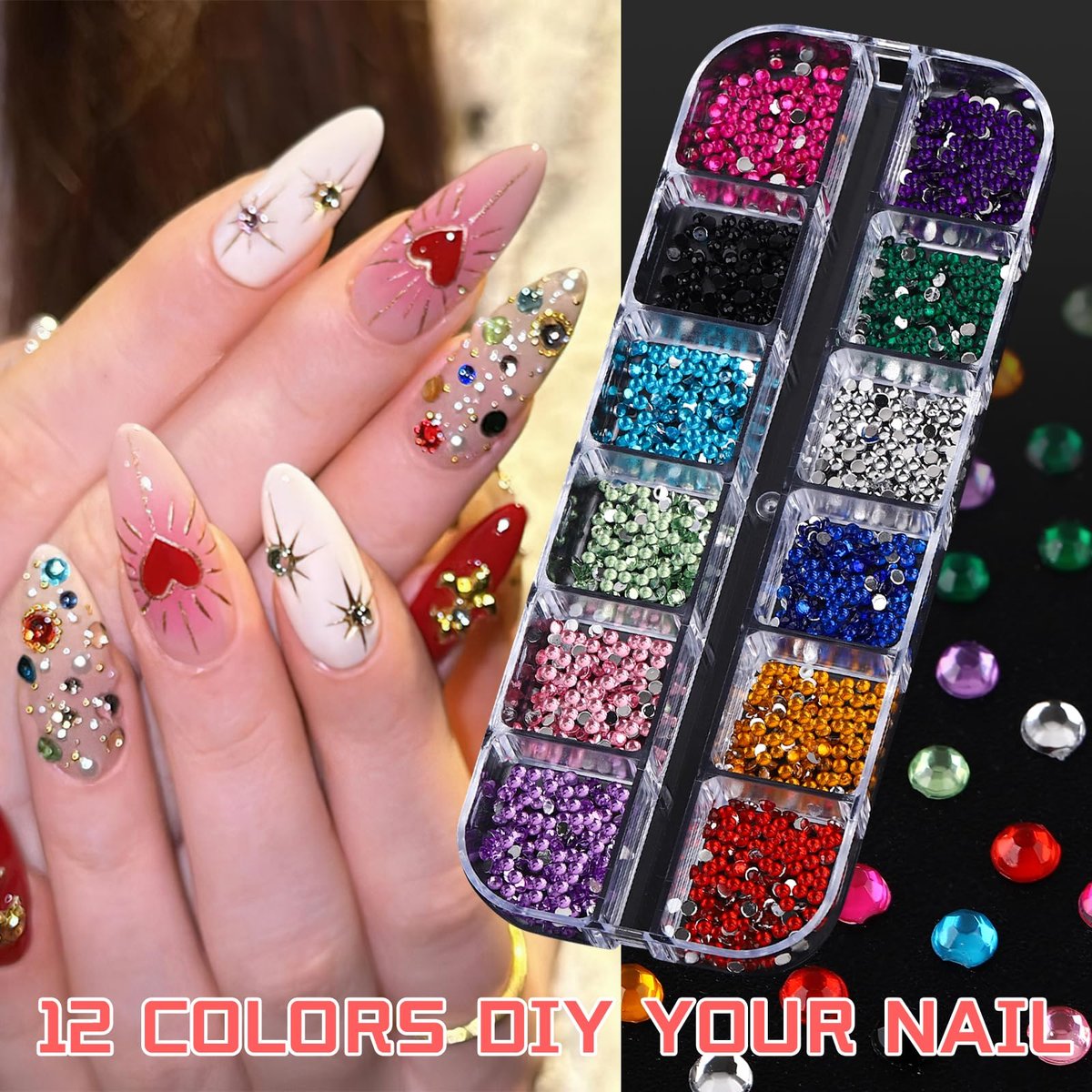 ROFIBUT 6 Boxes Colorful Crystal Rhinestones Nail Gems – Multi Shape Flat Back Charms 2mm 3mm for DIY Nail Art, Crafts, and Eye Makeup Avelisse
