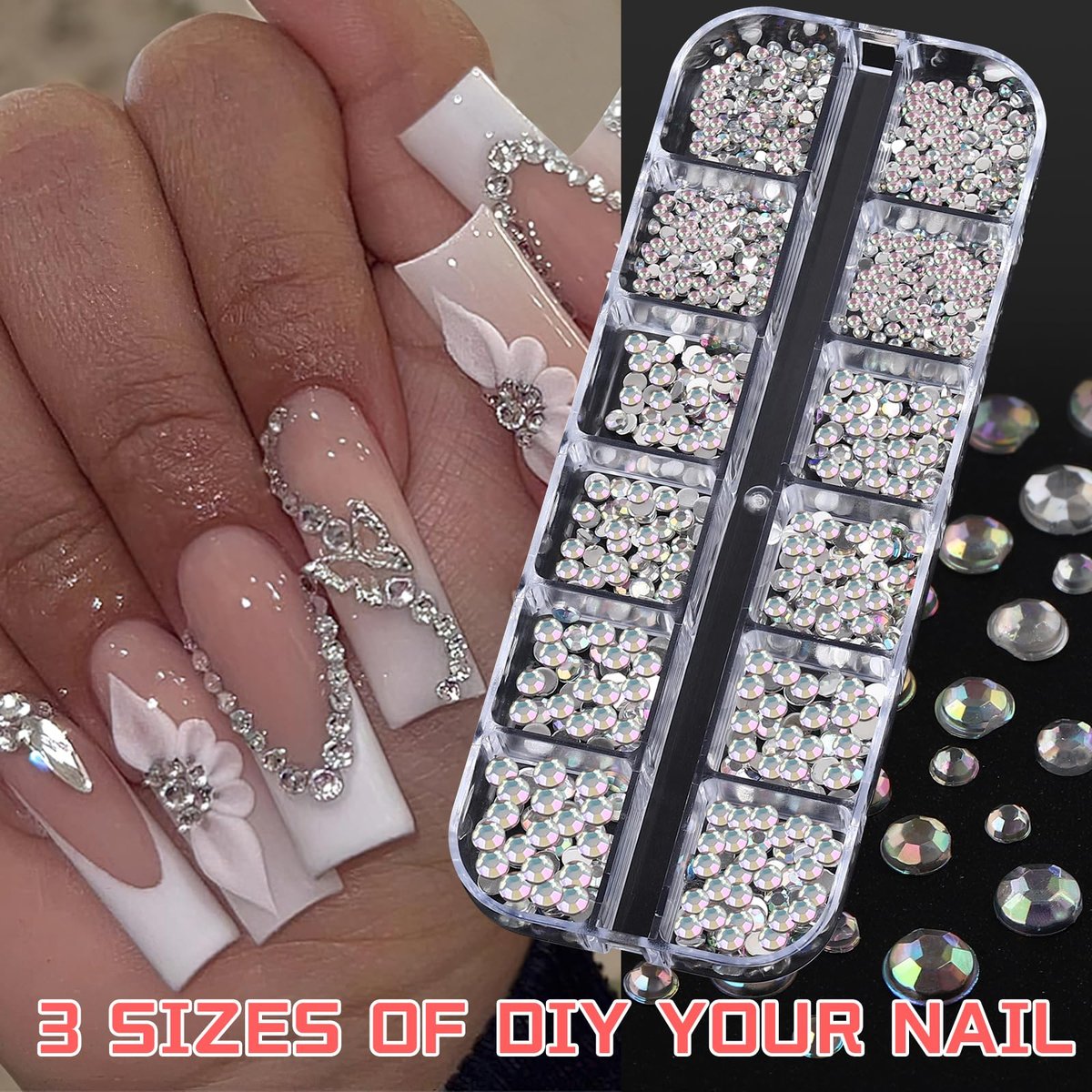 ROFIBUT 6 Boxes Colorful Crystal Rhinestones Nail Gems – Multi Shape Flat Back Charms 2mm 3mm for DIY Nail Art, Crafts, and Eye Makeup Avelisse