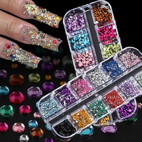 ROFIBUT 6 Boxes Colorful Crystal Rhinestones Nail Gems – Multi Shape Flat Back Charms 2mm 3mm for DIY Nail Art, Crafts, and Eye Makeup Avelisse