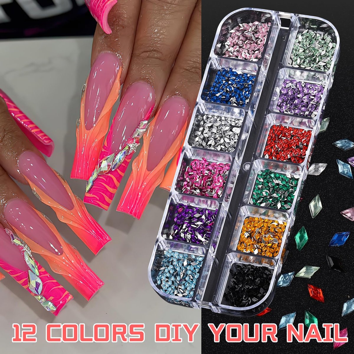 ROFIBUT 6 Boxes Colorful Crystal Rhinestones Nail Gems – Multi Shape Flat Back Charms 2mm 3mm for DIY Nail Art, Crafts, and Eye Makeup Avelisse