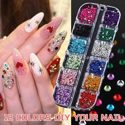 ROFIBUT 6 Boxes Colorful Crystal Rhinestones Nail Gems – Multi Shape Flat Back Charms 2mm 3mm for DIY Nail Art, Crafts, and Eye Makeup Avelisse