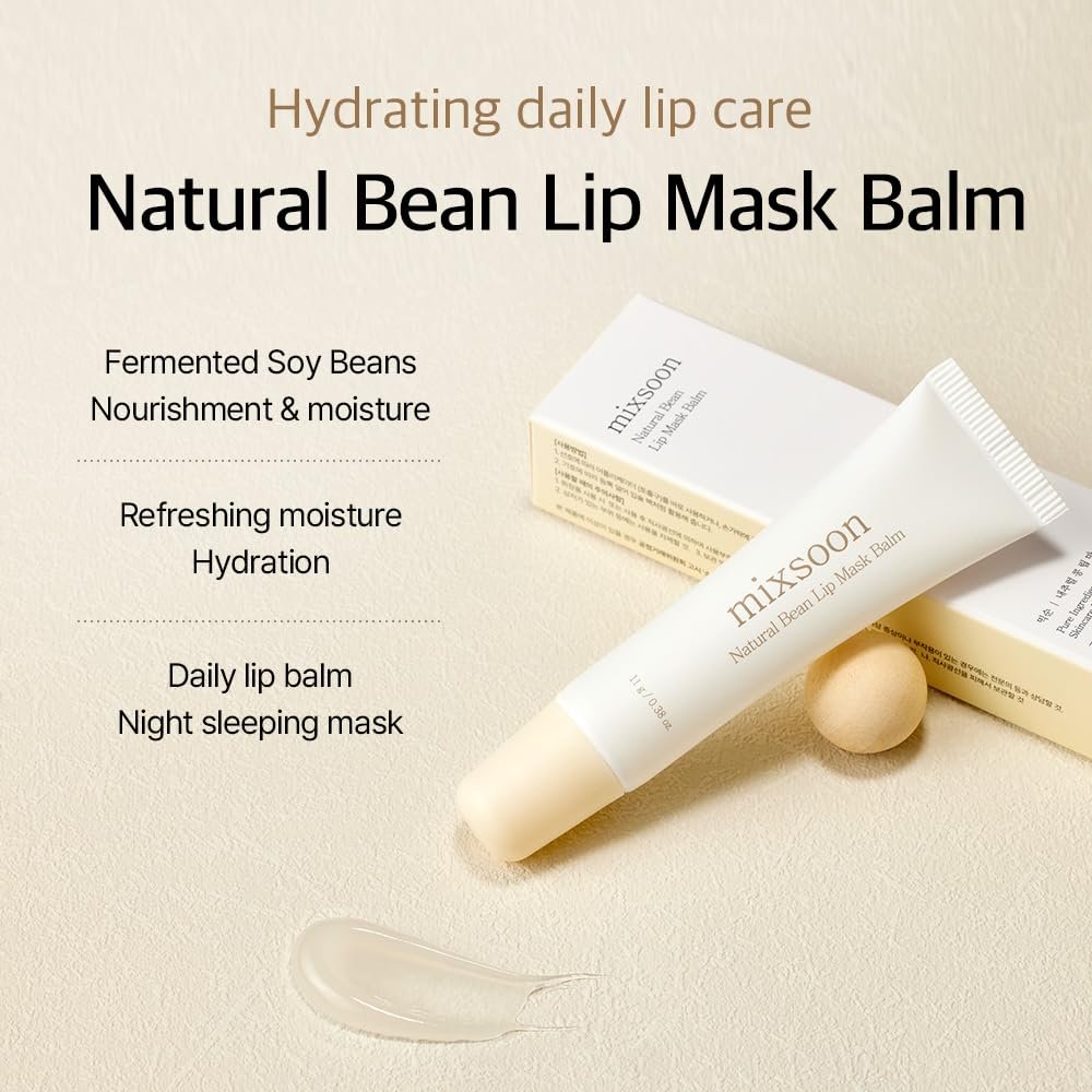 mixsoon Natural Bean Lip Mask Balm - Hydrated Lips, Softening, Fermented Bean & Shea Butter, Vegan Lip Balm 11g | Korean Glass Skin Care Avelisse