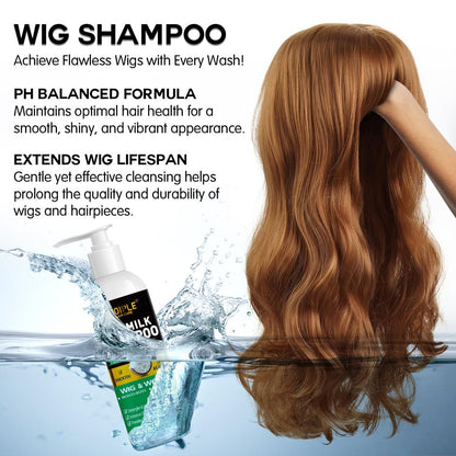 Goiple Wig Shampoo for Synthetic Wigs & Wig Milk Spray for Synthetic Hair - Detangle, Anti-Frizz, Hydrate & Moisturize - Includes Detangler Brush (2.27 Fl Oz, Pack of 3)