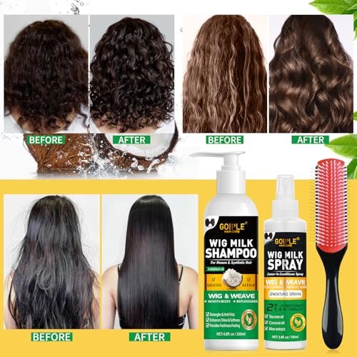 Goiple Wig Shampoo for Synthetic Wigs & Wig Milk Spray for Synthetic Hair - Detangle, Anti-Frizz, Hydrate & Moisturize - Includes Detangler Brush (2.27 Fl Oz, Pack of 3) - görsel 16
