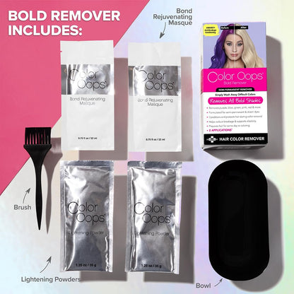 Color Oops Bold Remover for Hair Dye - Safely Removes Direct Dyes & Semi-Permanent Color - 2 Applications - Vegan & Cruelty-Free