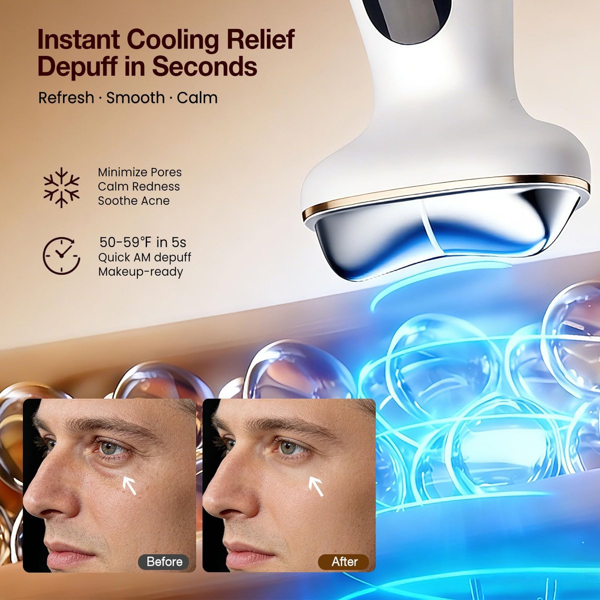 RFVDC Cold Heat Gua Sha Facial Neck Lymphatic Massager - 7-in-1 LED Red Light Face Depuffer Sculpting Tool, Hot Electric Gua Sha Lift Device & Cooling Depuffing Wand for Contouring, Firming Avelisse