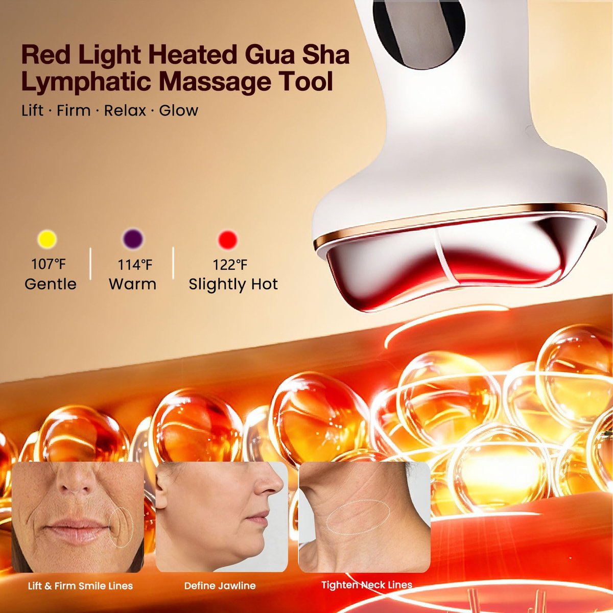 RFVDC Cold Heat Gua Sha Facial Neck Lymphatic Massager - 7-in-1 LED Red Light Face Depuffer Sculpting Tool, Hot Electric Gua Sha Lift Device & Cooling Depuffing Wand for Contouring, Firming Avelisse