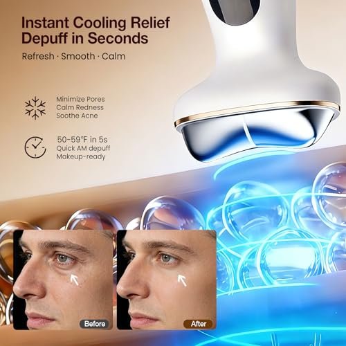 RFVDC Cold Heat Gua Sha Facial Neck Lymphatic Massager - 7-in-1 LED Red Light Face Depuffer Sculpting Tool, Hot Electric Gua Sha Lift Device & Cooling Depuffing Wand for Contouring, Firming Avelisse