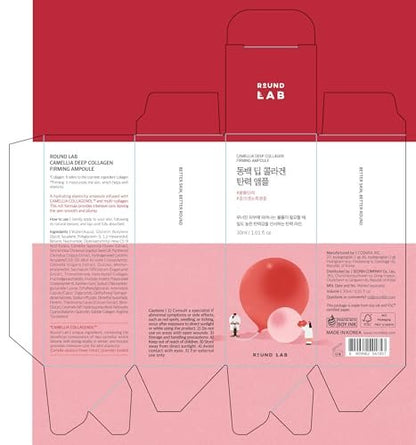ROUND LAB Camellia Deep Collagen Firming Ampoule 1.01 Fl Oz - Hydrating & Elasticity-Enhancing Facial Serum with Multi Collagen for Smooth Fine Lines, Firm Skin, and Pore Tightening | Korean Skincare Avelisse