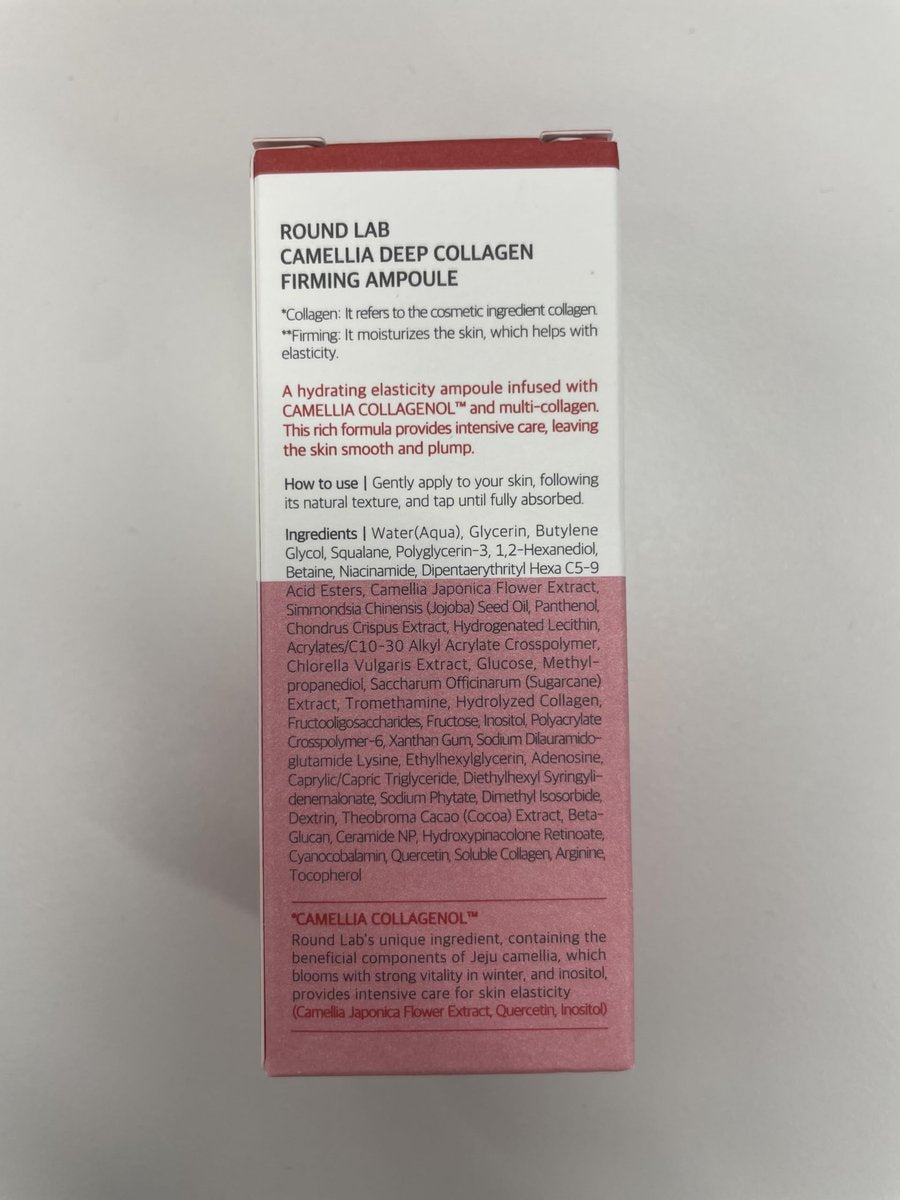 ROUND LAB Camellia Deep Collagen Firming Ampoule 1.01 Fl Oz - Hydrating & Elasticity-Enhancing Facial Serum with Multi Collagen for Smooth Fine Lines, Firm Skin, and Pore Tightening | Korean Skincare Avelisse