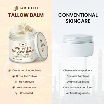 Jardient Beef Tallow Honey Balm for Skin: 100% Grass-Fed Beef Tallow Moisturizer for Face and Body - Organic Moisturizer Cream with Olive Oil & Manuka Honey for Eczema and Dry Skin (2 oz) Avelisse