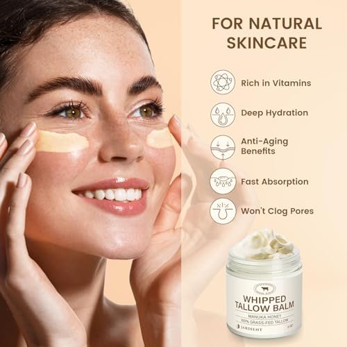 Jardient Beef Tallow Honey Balm for Skin: 100% Grass-Fed Beef Tallow Moisturizer for Face and Body - Organic Moisturizer Cream with Olive Oil & Manuka Honey for Eczema and Dry Skin (2 oz) Avelisse