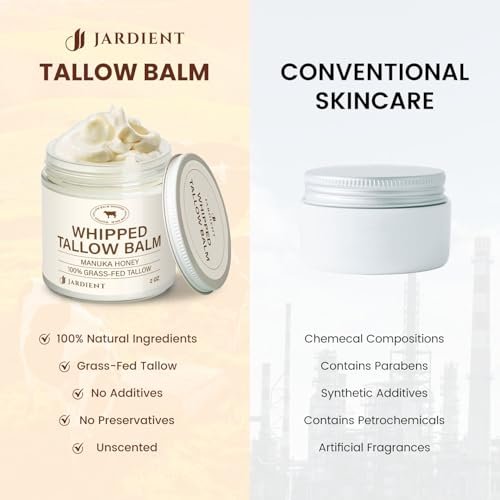 Jardient Beef Tallow Honey Balm for Skin: 100% Grass-Fed Beef Tallow Moisturizer for Face and Body - Organic Moisturizer Cream with Olive Oil & Manuka Honey for Eczema and Dry Skin (2 oz) Avelisse