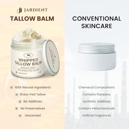Jardient Beef Tallow Honey Balm for Skin: 100% Grass-Fed Beef Tallow Moisturizer for Face and Body - Organic Moisturizer Cream with Olive Oil & Manuka Honey for Eczema and Dry Skin (2 oz) Avelisse