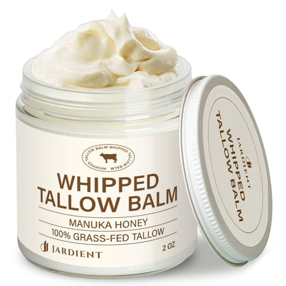 Jardient Beef Tallow Honey Balm for Skin: 100% Grass-Fed Beef Tallow Moisturizer for Face and Body - Organic Moisturizer Cream with Olive Oil & Manuka Honey for Eczema and Dry Skin (2 oz) Avelisse