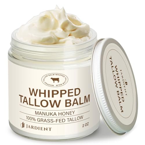 Jardient Beef Tallow Honey Balm for Skin: 100% Grass-Fed Beef Tallow Moisturizer for Face and Body - Organic Moisturizer Cream with Olive Oil & Manuka Honey for Eczema and Dry Skin (2 oz) Avelisse