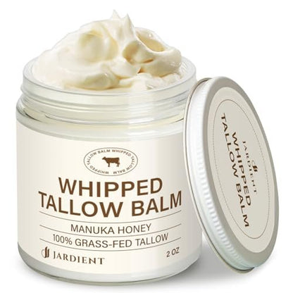 Jardient Beef Tallow Honey Balm for Skin: 100% Grass-Fed Beef Tallow Moisturizer for Face and Body - Organic Moisturizer Cream with Olive Oil & Manuka Honey for Eczema and Dry Skin (2 oz) Avelisse